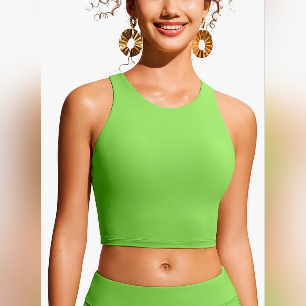 CRZ YOGA Womens Racerback Bikini Tops Quick Dry High Neck Modest Swimsuit Padded